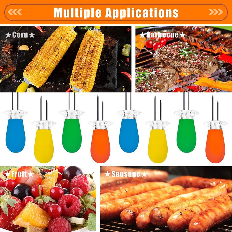 AQRINGO 12 Pcs/6 Pairs Corn Holders, Stainless Steel Corn Cob Holders Corn on The Cob Skewers for BBQ Twin Pin Sweetcorn Holders, Interlocking Design Corn Skewers Forks for Home Cooking BBQ,4 Colors - Image 5